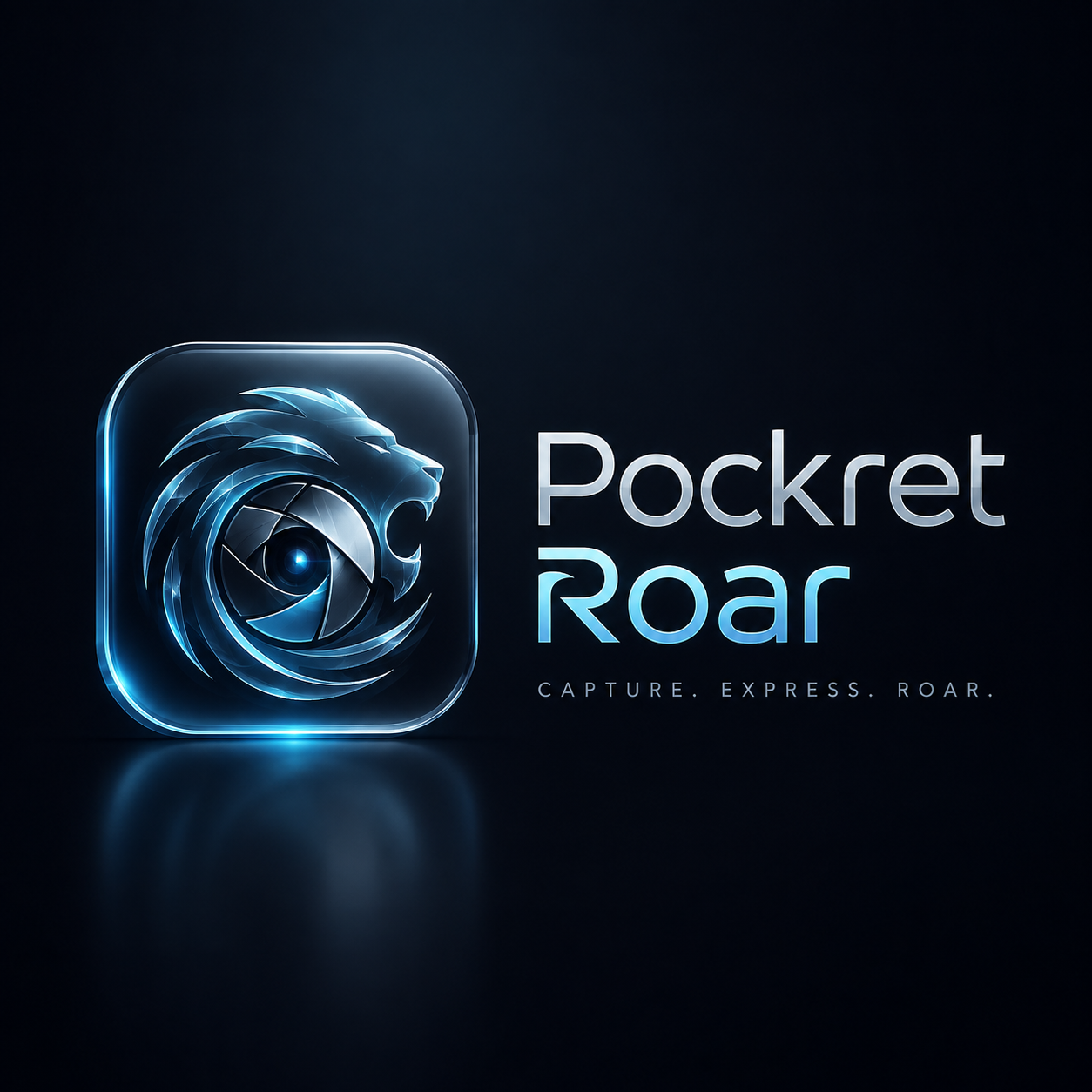 PocketRoar lion and camera aperture brand artwork